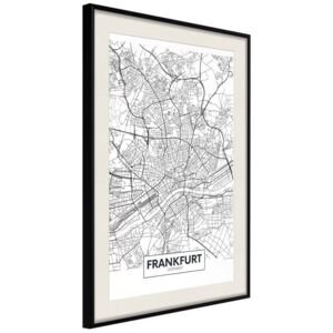 Bimago Zarámovaný obraz - City map: Frankfurt Černý rám s paspartou 40x60 cm
