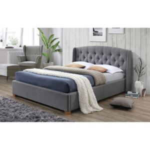 Manželská postel 160x200 cm čalouněná látkou v šedé barvě s roštem a úložným prostorem KN925