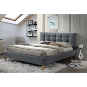 Manželská postel 180x200 cm čalouněná látkou v šedé barvě s roštem KN634