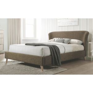 Manželská postel 160x200 cm čalouněná látkou v hnědé barvě KN931