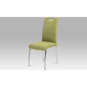 Jídelní židle čalouněná zelenou látkou s bílým prošitím s kovovou konstrukcí HC-486 GRN2
