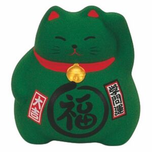 Zelená keramická dekorace ve tvaru kočky Tokyo Design Studio Lucky Cat, výška 9 cm