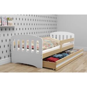 Dětské postel v kombinaci dekoru borovice a bílé barvy s úložným prostorem 80x160 cm F1414