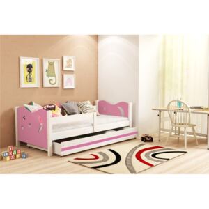 Dětská postel v kombinaci bílé a růžové barvy 80x160 cm F1365