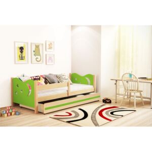 Dětská postel v kombinaci zelené barvy a dekoru borovice 80x160 cm F1365