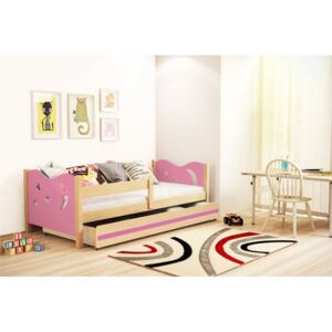 Dětská postel v kombinaci růžové barvy a dekoru borovice 80x160 cm F1365