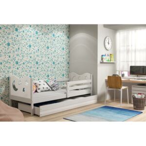 Dětská postel v bílém provedení s úložným prostorem a matrací 80x190 cm F1377