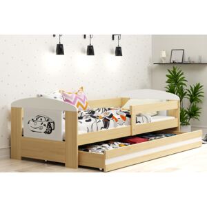 Dětská postel s úložným prostorem a matrací s motivem auta 80x160 cm F1368