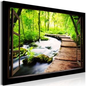 Obraz 3D okno lesní potok + háčky, hřebíčky ZDARMA Velikost (šířka x výška): 90x60 cm