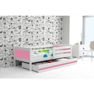 Dětská postel s úložným prostorem a matrací v kombinaci bílé a růžové barvy 80x190 cm F1366