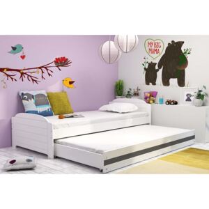 Dětská postel s přistýlkou v bílé barvě s grafit pruhem 90x200 cm F1393