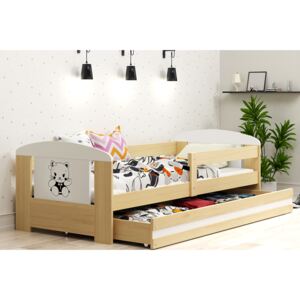 Dětská postel s úložným prostorem a matrací s motivem kočky 80x160 cm F1368