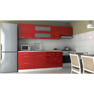 Kuchyňská linka 240 cm v barevném provedení červený lesk F1026