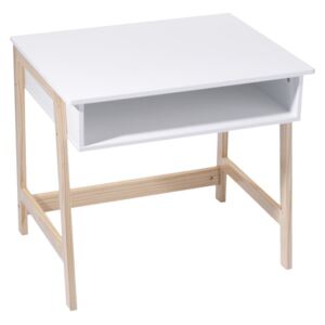 Stůl, bílý stůl, dětský stůl, psací stůl, dřevěný stůl - barva bílá, přírodní dřevo, 58 x 46 x 52