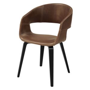 Jídelní židle s čalouněním v hnědé ekokůži na černé dřevěné podnoži SET 2 ks DO113