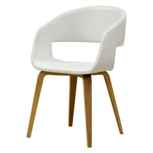 Jídelní židle s čalouněním v bílé ekokůži na dřevěné podnoži v dekoru dub SET 2 ks DO113