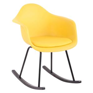 Pohodlné houpací plastové křeslo ve žluté barvě s čalouněným sedákem DO099