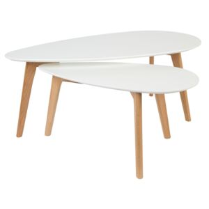 White Label Living Set dvou bílých dřevěných odkládacích stolků WLL DROP 70/100 cm