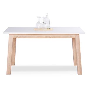 Rozkládací jídelní stůl 180x85 cm v bílé barvě s podnoží v dekoru dub sonoma DO196