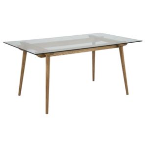 Jídelní stůl 160x90 cm se skleněnou deskou na dřevěné podnoži DO207