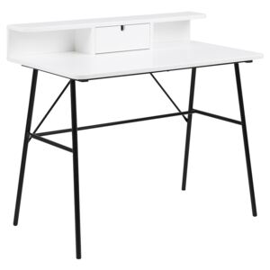 Pracovní stůl 100x55 cm v bílé barvě se zásuvkou na černé kovové konstrukci DO091