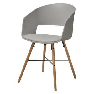 Jídelní plastová židle v šedé barvě s měkkým sedákem s dřevěnou podnoží SET 2 ks DO166