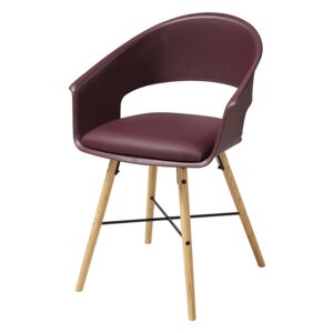 Plastová jídelní židle v burgundské barvě s čalouněným měkkým sedákem a dřevěnou podnoží SET 4 ks DO168