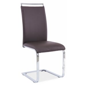 Kovová jídelní židle z ekokůže tmavěhnědé barvy s moderním podstavcem bez zadní opěry TK127