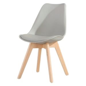 Plastová šedá jídelní židle s dřevěnou podstavou a měkkým sedákem TK191