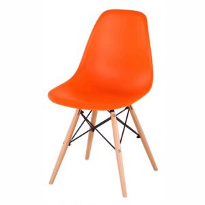 Designová jídelní židle plastová v oranžové barvě a dekoru buk TK078