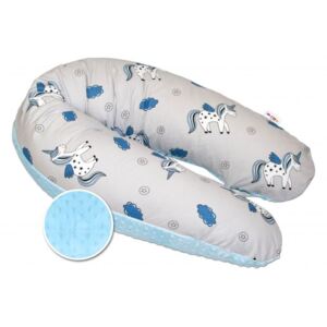 Kojící polštář - relaxační poduška Minky Baby Nellys, Jednorožec modrý/šedý