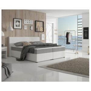 Manželská postel 160x200 cm typu ECOSPRING bílá ekokůže a šedá látka TK3024 KOMFORT