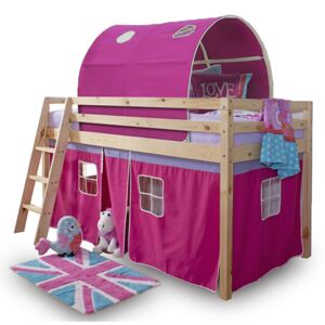 Dětská patrová postel v přírodním provedení v kombinaci s růžovou TK4020