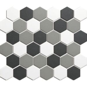 The Mosaic Factory Keramická mozaika bílá; šedá; černá HEX 5 White Grey Black Mix hexagony 5,1x5,9 (28,1x32,5) cm - LOH10MIX3