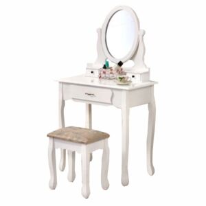 Toaletní stolek s taburetem v barvě bílá a stříbrná TK3239 New