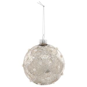 Stříbrná vánoční koule s perličkami - Ø 8 cm