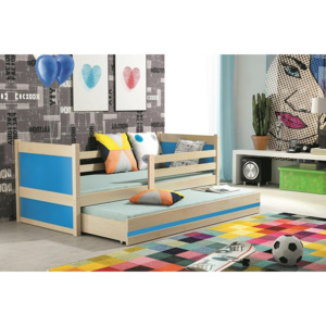 Dětská postel FIONA 2 + matrace + rošt ZDARMA, 80x190 cm, borovice, blankytná