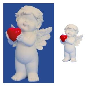 Andělíček stojící s červeným srdcem v ruce 19,5 cm