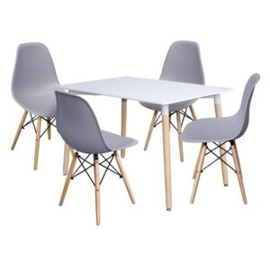 Jídelní stůl 120x80 UNO bílý + 4 židle UNO šedé (Jídelní sestava)