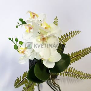 Umělá bílá orchidej s kapradím S 30x10cm