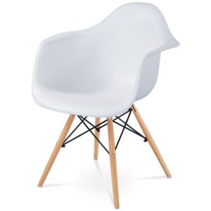 Jídelní židle, bílý plast, masiv buk, přírodní odstín, černé kovové výztuhy CT-719 WT1