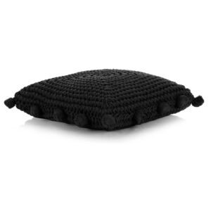 Čtvercový pletený bavlněný polštář na podlahu - černý | 50x50 cm