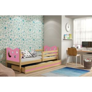 Dětská postel MIKO + ÚP + matrace + rošt ZDARMA, 80x190, borovice, růžová