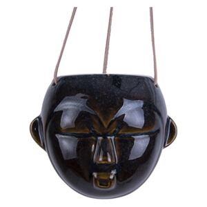 Závěsný porcelánový kulatý květináč Mask Round Present Time (Barva-tmavě hnědá)