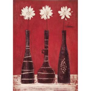 ART-STYLE Obrázek 17x22, trojice váz s květinami, rám bílý s patinou