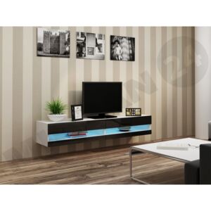 TV stolek Zigo New 180, Osvětlení: osvětlení LED - modré, Barva: bílá / černý lesk
