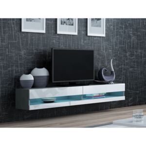 TV stolek Zigo New 180, Osvětlení: osvětlení LED - modré, Barva: šedá / bílá lesk