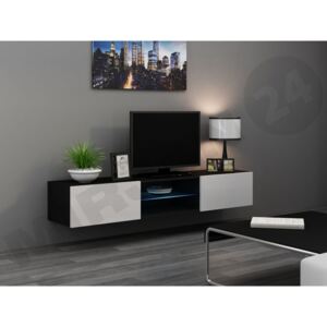 TV stolek Zigo Glass 180, Osvětlení: osvětlení LED - modré, Barva: černý / bílá lesk