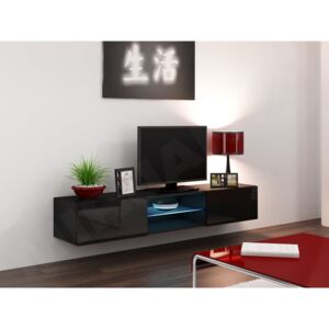 TV stolek Zigo Glass 180, Osvětlení: osvětlení LED RGB - barevné, Barva: černý / černý lesk