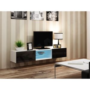 TV stolek Zigo Glass 180, Osvětlení: osvětlení LED - modré, Barva: bílá / černý lesk